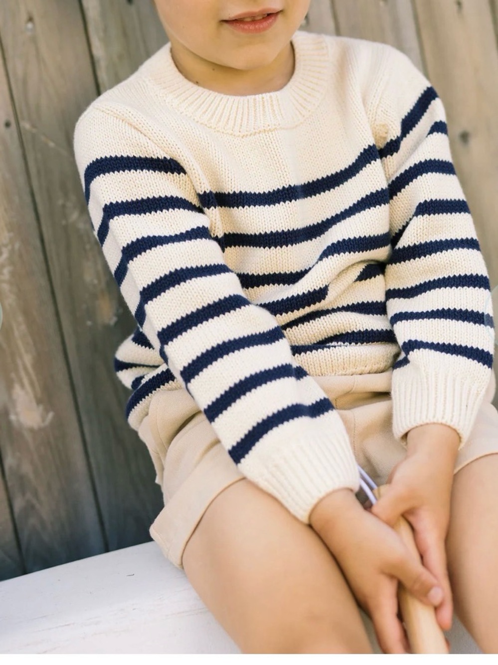 Minnow Cream & Navy breton stripe knit sweater